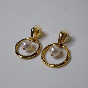 Vintage Metal Circle And Bead Dangle Earrings